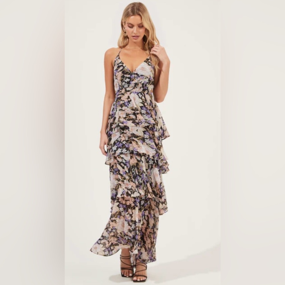 ASTR Rosana Floral Tiered Ruffle Maxi Dress Multicolor Size Small